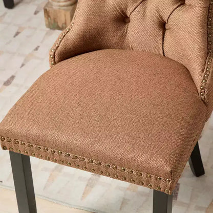 CLIHOME Set of 2 High-end Tufted Solid Wood Contemporary Flax Upholstered Linen Dining Chair with Wood Legs Nailhead Trim
