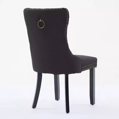 CLIHOME Set of 2 High-end Tufted Solid Wood Contemporary Flax Upholstered Linen Dining Chair with Wood Legs Nailhead Trim