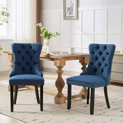 CLIHOME Set of 2 High-end Tufted Solid Wood Contemporary Flax Upholstered Linen Dining Chair with Wood Legs Nailhead Trim