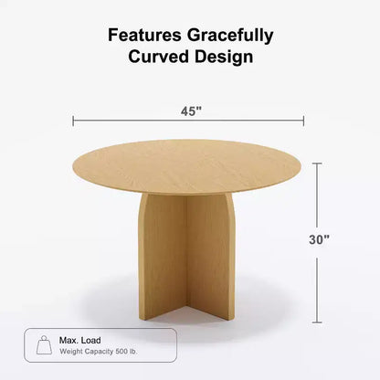 PexFix 45 x45 Solid Wood Round Dining Table with Natural Finish and Elegant Arched Legs for Modern Dining Rooms & Kitchens