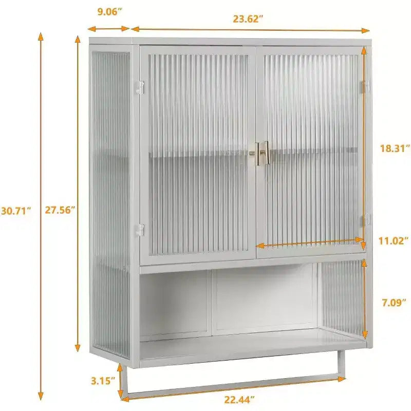 Wall-Mounted Bathroom Cabinet with Removable Shelves, Space-Saving Over Toilet Storage Unit, Medicine Cabinet with Tempered Glass Door
