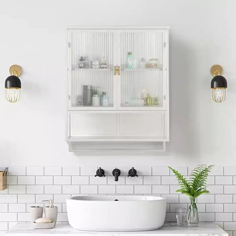 Wall-Mounted Bathroom Cabinet with Removable Shelves, Space-Saving Over Toilet Storage Unit, Medicine Cabinet with Tempered Glass Door