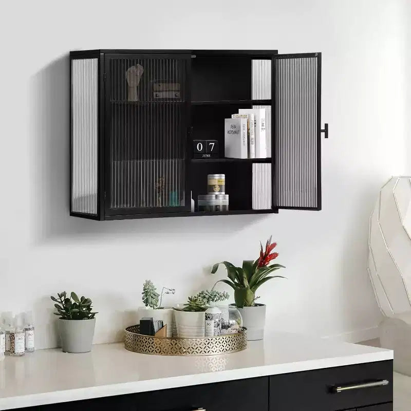 Wall-Mounted Bathroom Cabinet with Removable Shelves, Space-Saving Over Toilet Storage Unit, Medicine Cabinet with Tempered Glass Door