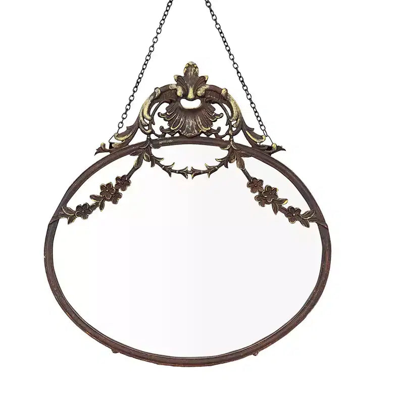 Storied Home Pewter Framed Wall Mirror with Decorative Chain and Antique Finish, Bronze