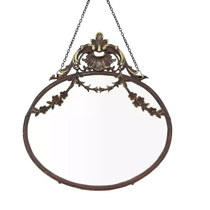 Storied Home Pewter Framed Wall Mirror with Decorative Chain and Antique Finish, Bronze
