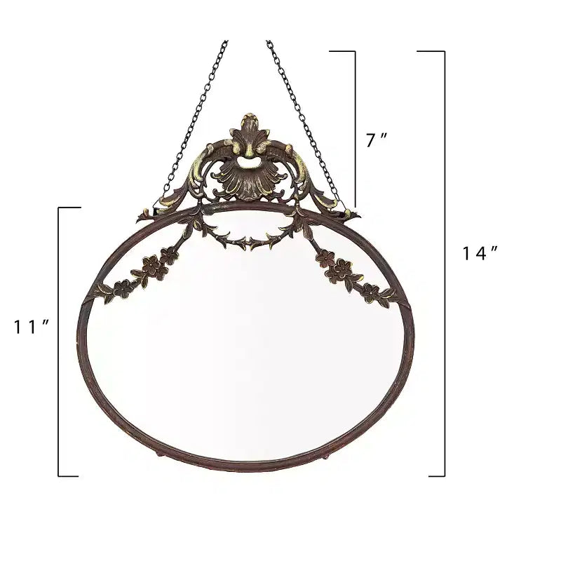 Storied Home Pewter Framed Wall Mirror with Decorative Chain and Antique Finish, Bronze