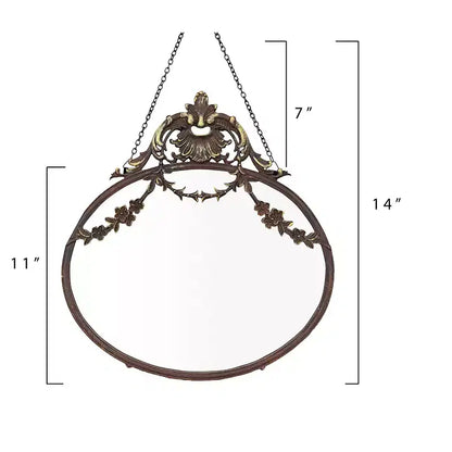 Storied Home Pewter Framed Wall Mirror with Decorative Chain and Antique Finish, Bronze