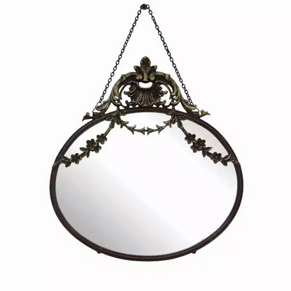 Storied Home Pewter Framed Wall Mirror with Decorative Chain and Antique Finish, Bronze
