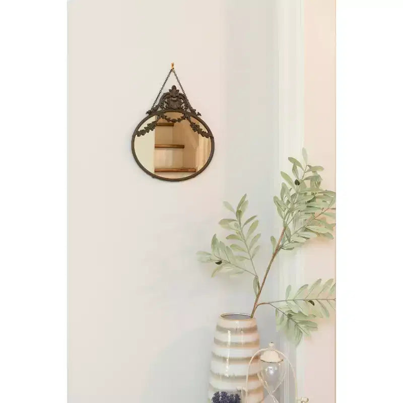 Storied Home Pewter Framed Wall Mirror with Decorative Chain and Antique Finish, Bronze