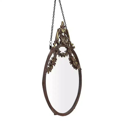 Storied Home Pewter Framed Wall Mirror with Decorative Chain and Antique Finish, Bronze