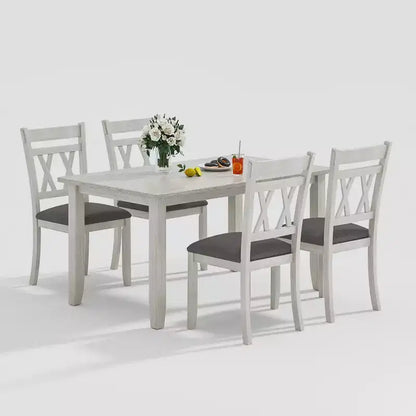 VECELO Farmhouse Style Dining Table Set, Rubber Wood Table with 4/6 Upholstered Dining Chairs, Gray