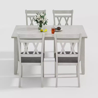 VECELO Farmhouse Style Dining Table Set, Rubber Wood Table with 4/6 Upholstered Dining Chairs, Gray