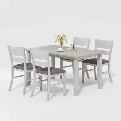 VECELO Farmhouse Style Dining Table Set, Rubber Wood Table with 4/6 Upholstered Dining Chairs, Gray