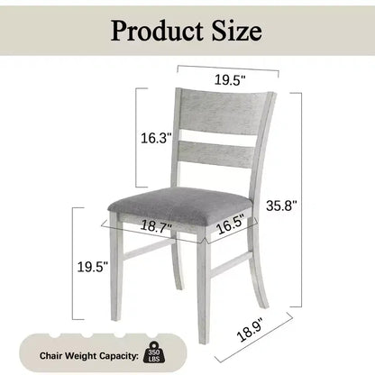VECELO Farmhouse Style Dining Table Set, Rubber Wood Table with 4/6 Upholstered Dining Chairs, Gray