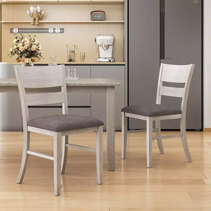 VECELO Farmhouse Style Dining Table Set, Rubber Wood Table with 4/6 Upholstered Dining Chairs, Gray