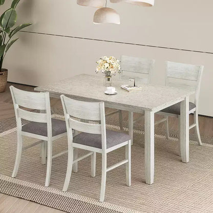 VECELO Farmhouse Style Dining Table Set, Rubber Wood Table with 4/6 Upholstered Dining Chairs, Gray