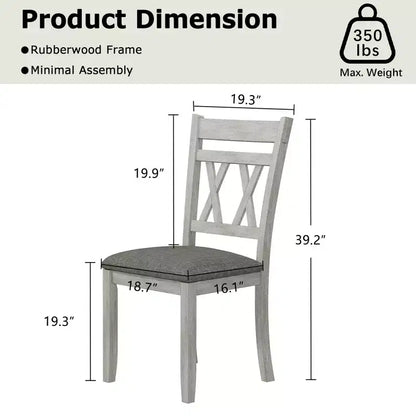 VECELO Farmhouse Style Dining Table Set, Rubber Wood Table with 4/6 Upholstered Dining Chairs, Gray
