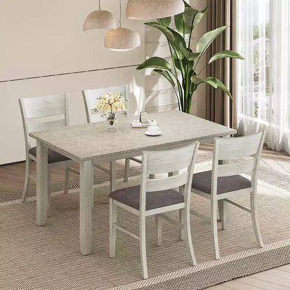 VECELO Farmhouse Style Dining Table Set, Rubber Wood Table with 4/6 Upholstered Dining Chairs, Gray