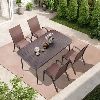 Hyleory Elegant 5-Piece Outdoor Dining Set with Stackable Patio Chairs & Iron Dining Table