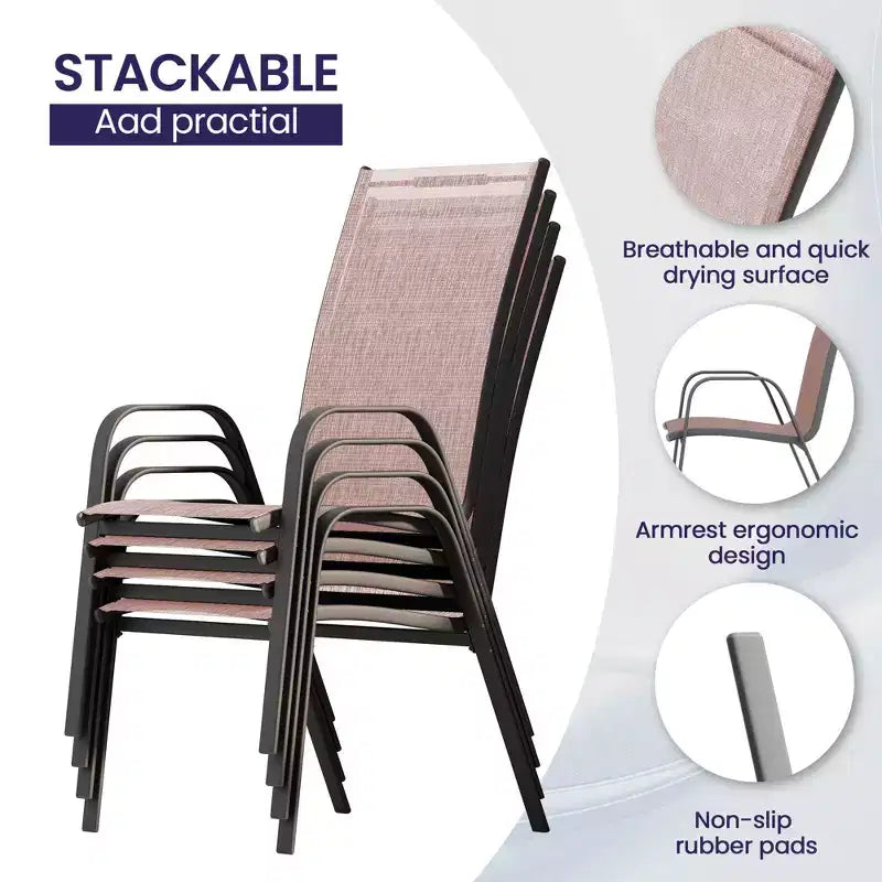 Hyleory Elegant 5-Piece Outdoor Dining Set with Stackable Patio Chairs & Iron Dining Table