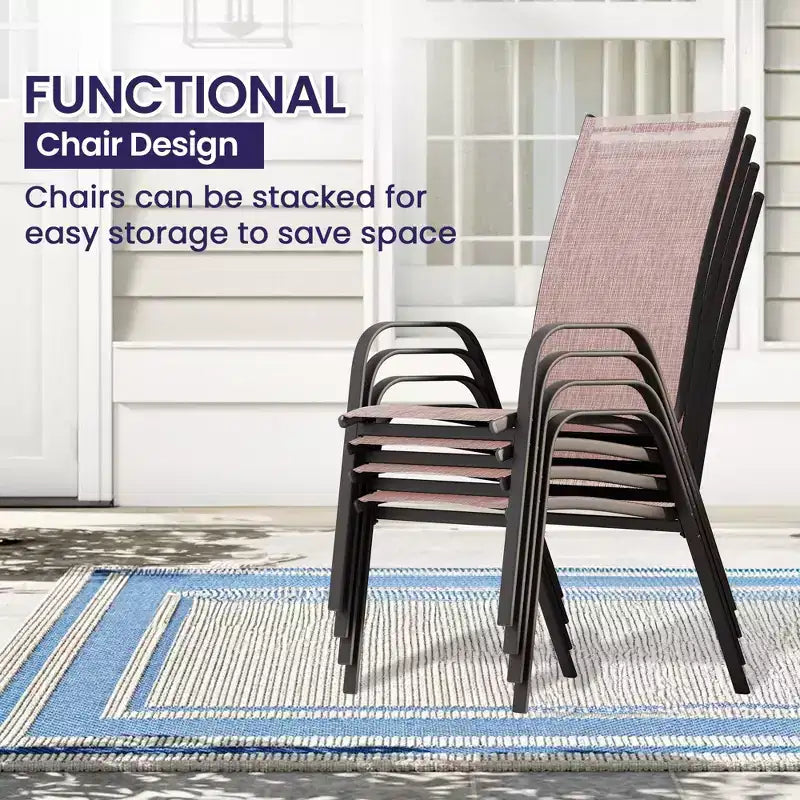 Hyleory Elegant 5-Piece Outdoor Dining Set with Stackable Patio Chairs & Iron Dining Table