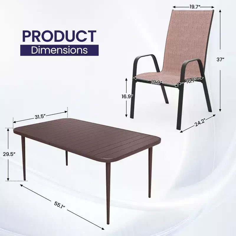 Hyleory Elegant 5-Piece Outdoor Dining Set with Stackable Patio Chairs & Iron Dining Table