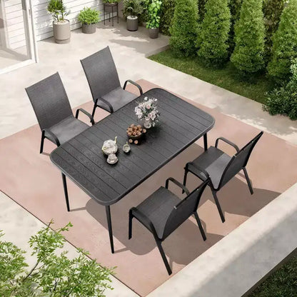 Hyleory Elegant 5-Piece Outdoor Dining Set with Stackable Patio Chairs & Iron Dining Table