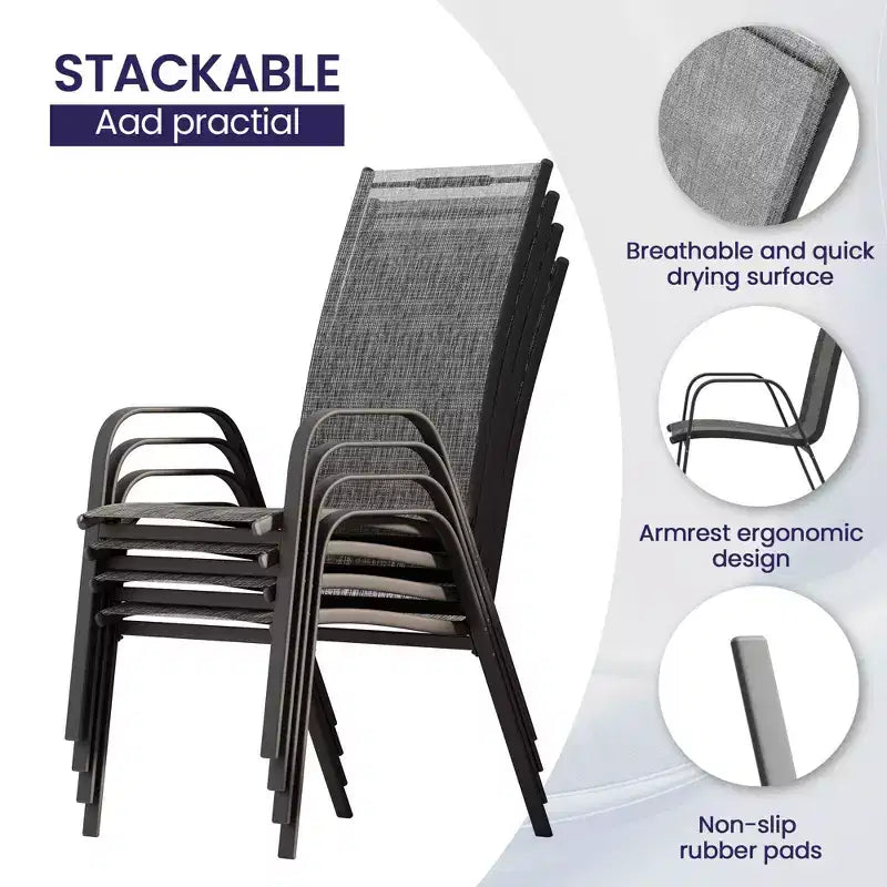 Hyleory Elegant 5-Piece Outdoor Dining Set with Stackable Patio Chairs & Iron Dining Table