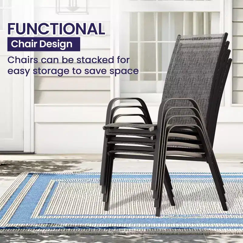 Hyleory Elegant 5-Piece Outdoor Dining Set with Stackable Patio Chairs & Iron Dining Table