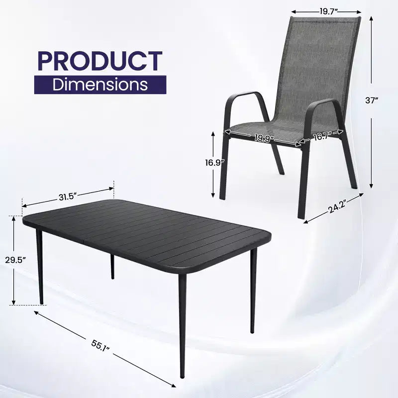 Hyleory Elegant 5-Piece Outdoor Dining Set with Stackable Patio Chairs & Iron Dining Table