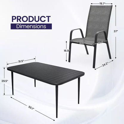 Hyleory Elegant 5-Piece Outdoor Dining Set with Stackable Patio Chairs & Iron Dining Table