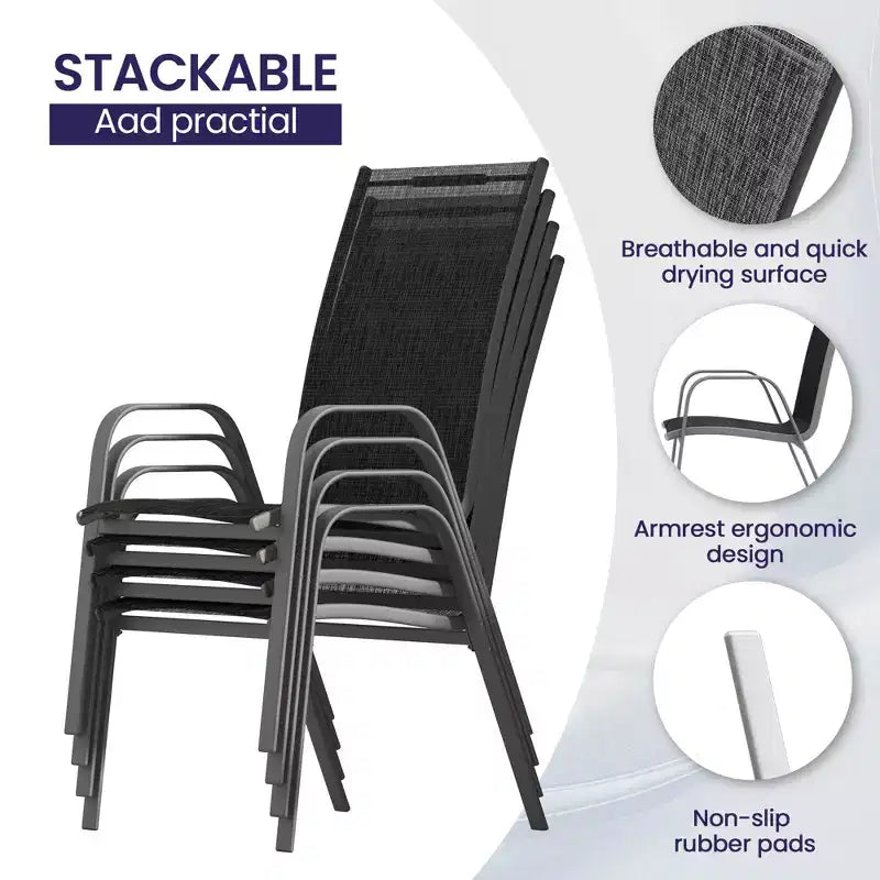 Hyleory Elegant 5-Piece Outdoor Dining Set with Stackable Patio Chairs & Iron Dining Table