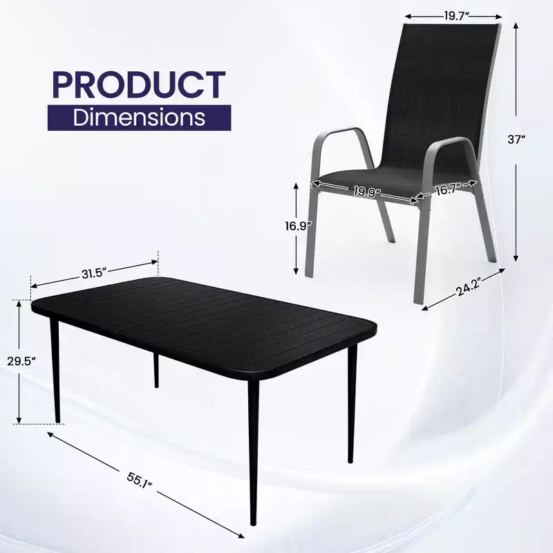 Hyleory Elegant 5-Piece Outdoor Dining Set with Stackable Patio Chairs & Iron Dining Table
