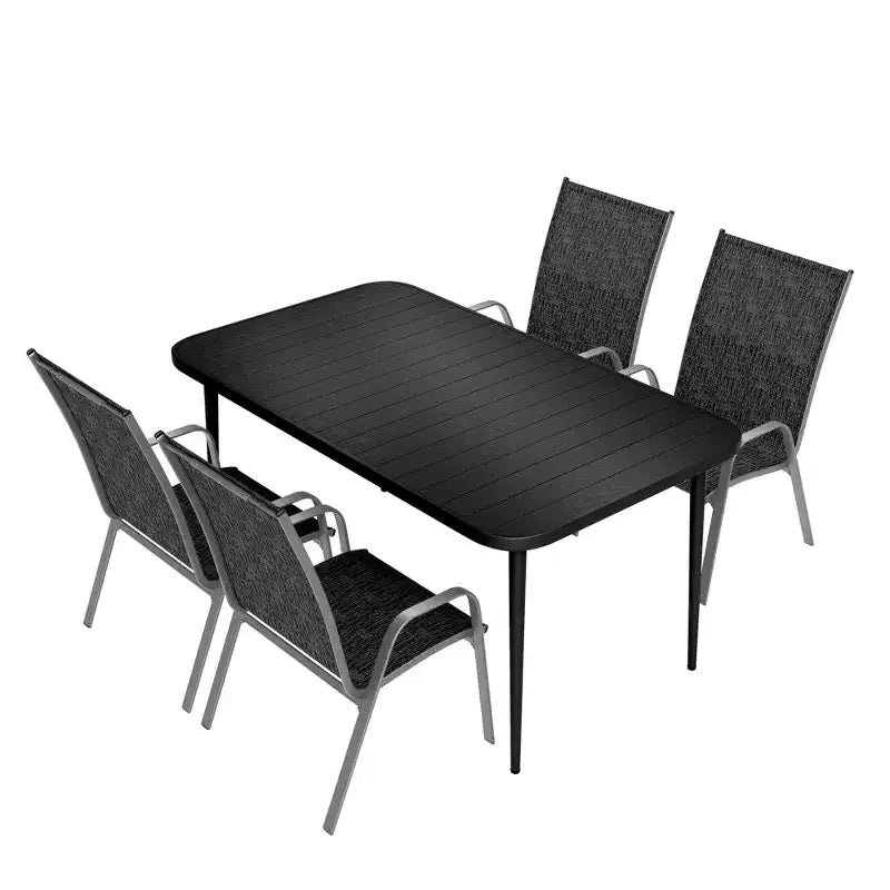 Hyleory Elegant 5-Piece Outdoor Dining Set with Stackable Patio Chairs & Iron Dining Table