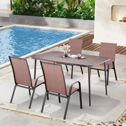Hyleory Elegant 5-Piece Outdoor Dining Set with Stackable Patio Chairs & Iron Dining Table