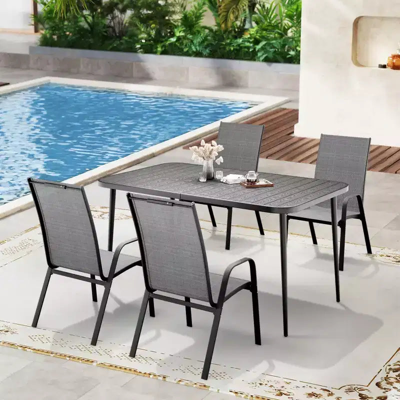 Hyleory Elegant 5-Piece Outdoor Dining Set with Stackable Patio Chairs & Iron Dining Table