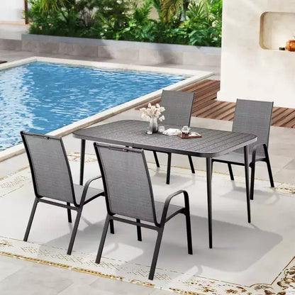 Hyleory Elegant 5-Piece Outdoor Dining Set with Stackable Patio Chairs & Iron Dining Table