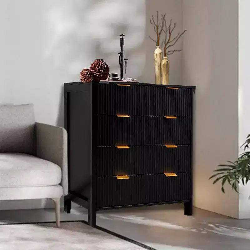 Acekool 4 Drawer Dresser, Fluted Bedroom Chest, Mid Century Modern Tall Organizer with Metal Handle, Storage for Bedroom, Living Room, Hallway
