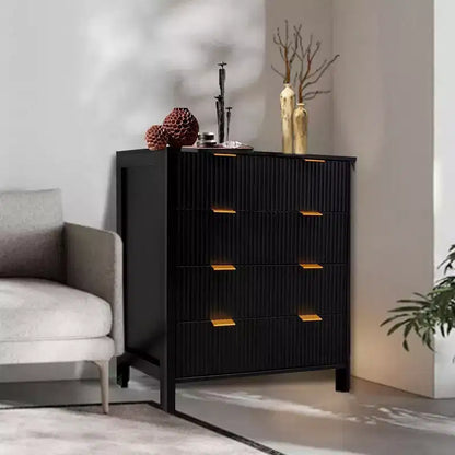 Acekool 4 Drawer Dresser, Fluted Bedroom Chest, Mid Century Modern Tall Organizer with Metal Handle, Storage for Bedroom, Living Room, Hallway
