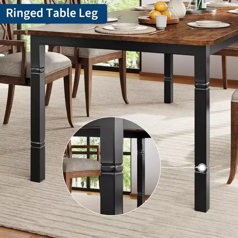78.7 Farmhouse Dining Table for 6-8 People - Industrial Kitchen Table with Metal Frame & Chamfered Corners, for Dining Room, Small Space