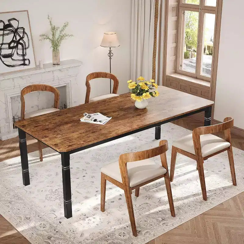 78.7 Farmhouse Dining Table for 6-8 People - Industrial Kitchen Table with Metal Frame & Chamfered Corners, for Dining Room, Small Space
