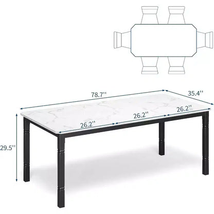 78.7 Farmhouse Dining Table for 6-8 People - Industrial Kitchen Table with Metal Frame & Chamfered Corners, for Dining Room, Small Space