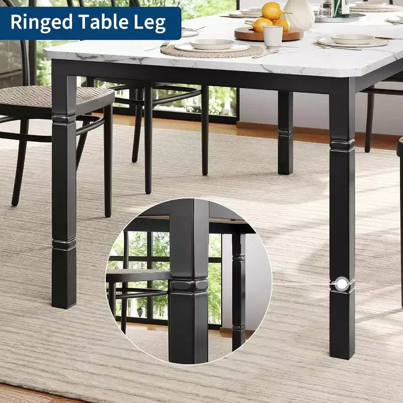 78.7 Farmhouse Dining Table for 6-8 People - Industrial Kitchen Table with Metal Frame & Chamfered Corners, for Dining Room, Small Space