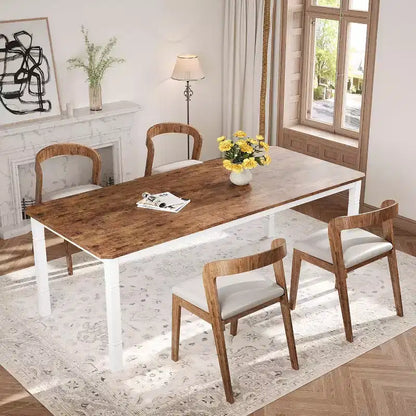 78.7 Farmhouse Dining Table for 6-8 People - Industrial Kitchen Table with Metal Frame & Chamfered Corners, for Dining Room, Small Space