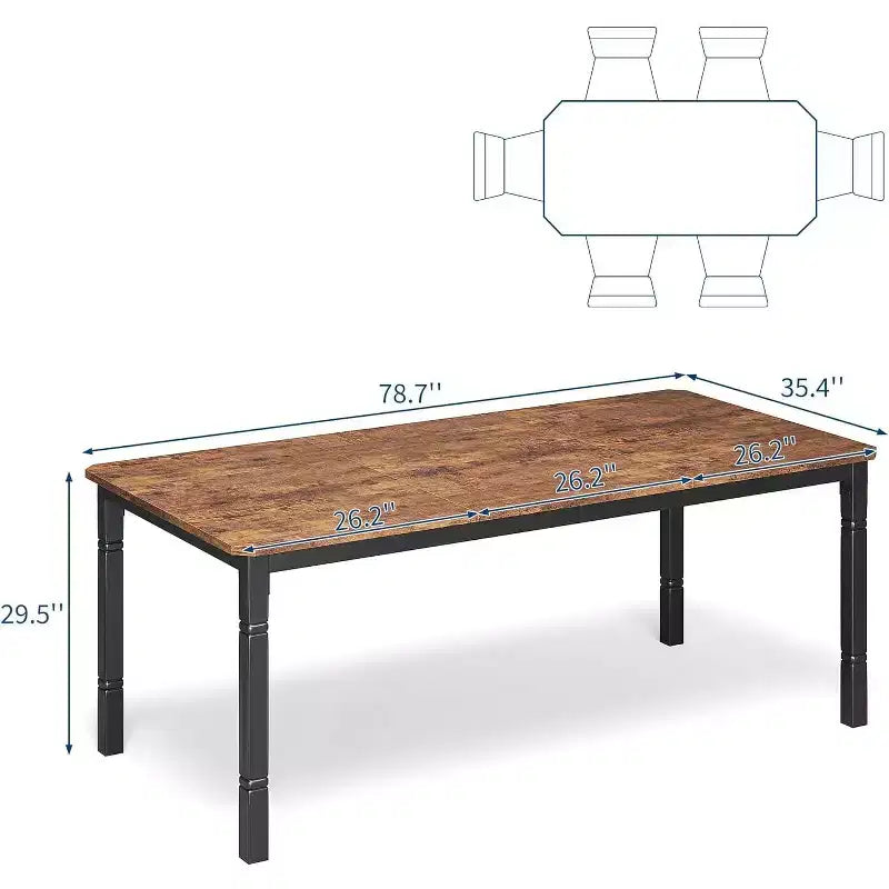 78.7 Farmhouse Dining Table for 6-8 People - Industrial Kitchen Table with Metal Frame & Chamfered Corners, for Dining Room, Small Space