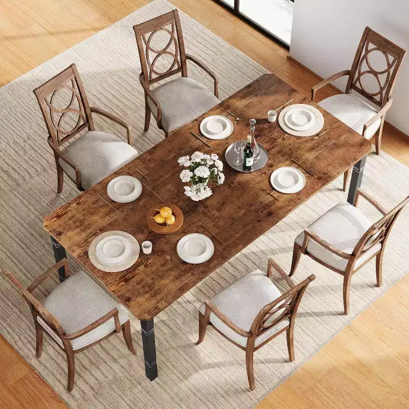 78.7 Farmhouse Dining Table for 6-8 People - Industrial Kitchen Table with Metal Frame & Chamfered Corners, for Dining Room, Small Space