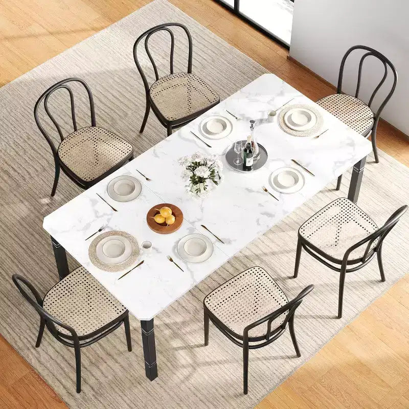 78.7 Farmhouse Dining Table for 6-8 People - Industrial Kitchen Table with Metal Frame & Chamfered Corners, for Dining Room, Small Space