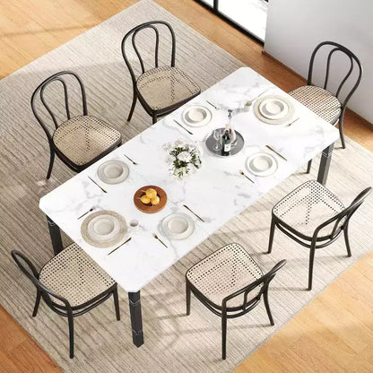 78.7 Farmhouse Dining Table for 6-8 People - Industrial Kitchen Table with Metal Frame & Chamfered Corners, for Dining Room, Small Space