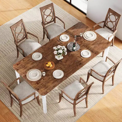 78.7 Farmhouse Dining Table for 6-8 People - Industrial Kitchen Table with Metal Frame & Chamfered Corners, for Dining Room, Small Space