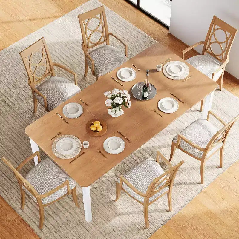 78.7 Farmhouse Dining Table for 6-8 People - Industrial Kitchen Table with Metal Frame & Chamfered Corners, for Dining Room, Small Space